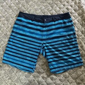 The North Face Hybrid Shorts Mens 38 Navy Striped Hidden Drawstring Lightweight